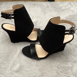 NINE WEST Black Suede Open Back Wedge Heel, Size 5